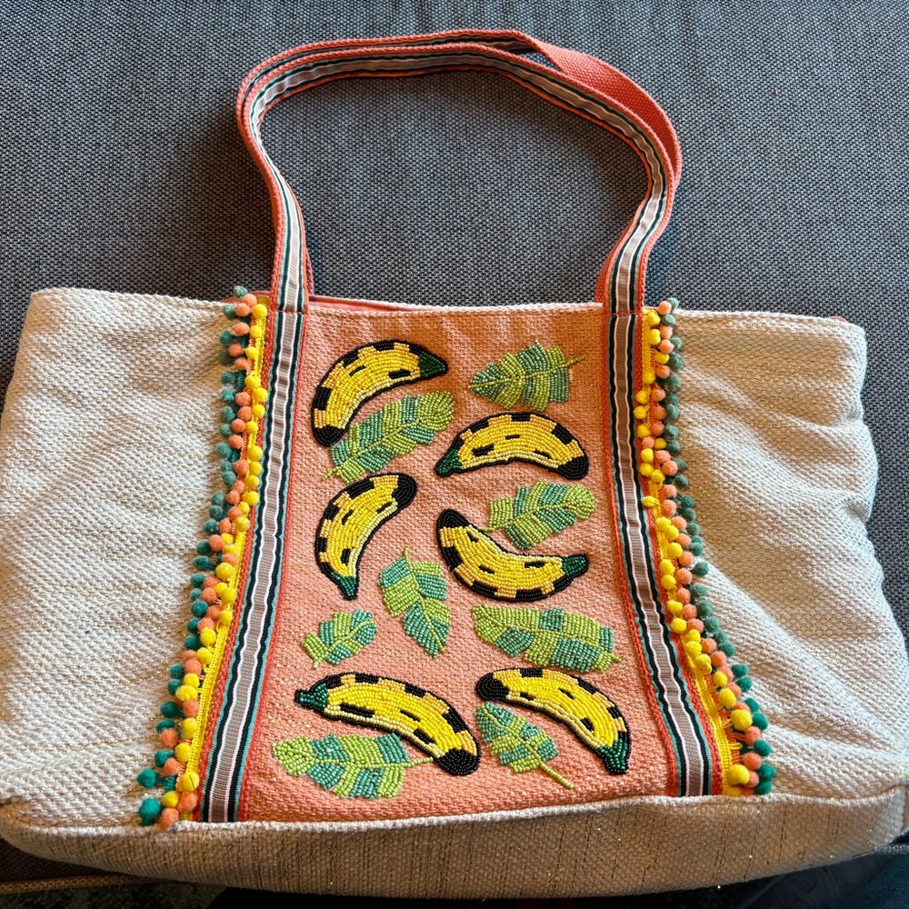 America & Beyond Go Bananas beaded beach tote bag